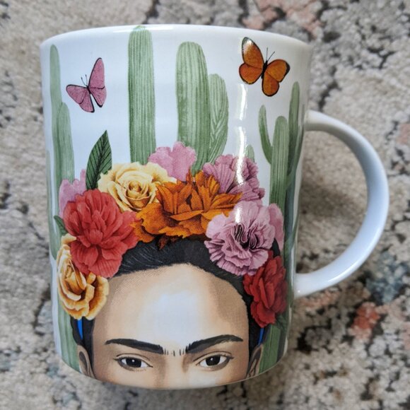 Frida Kahlo Mug | Pink & White | Coffee & Tea | Floral - Picture 1 of 3